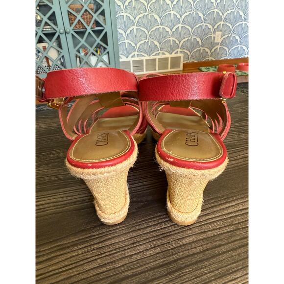 6/$25 Chaps Dallyn Wedge Espadrilles Peep Toe Tumbled Vachetta Sandals Sz. 9.5 - Picture 3 of 4